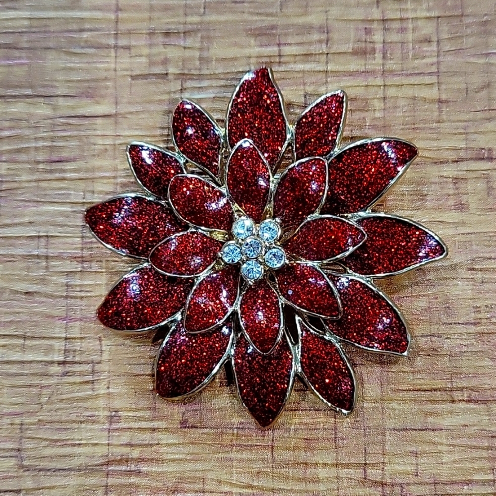 VIntage Rhinestone Crystal & Glittler Flower Brooch Pin